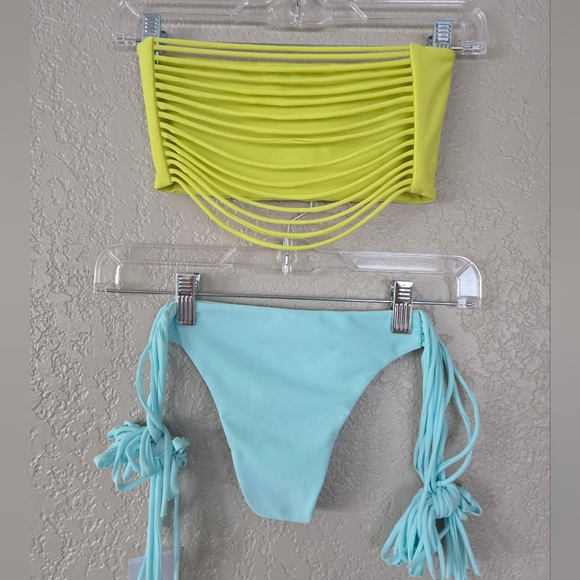 NWT MIKOH Blue Swim Bottoms, MIKOH Yellow Swim Top, Medium - Picture 2 of 11